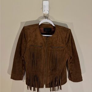 BCBGMaxAzria Brown Faux Suede Leather Jacket with Fringe